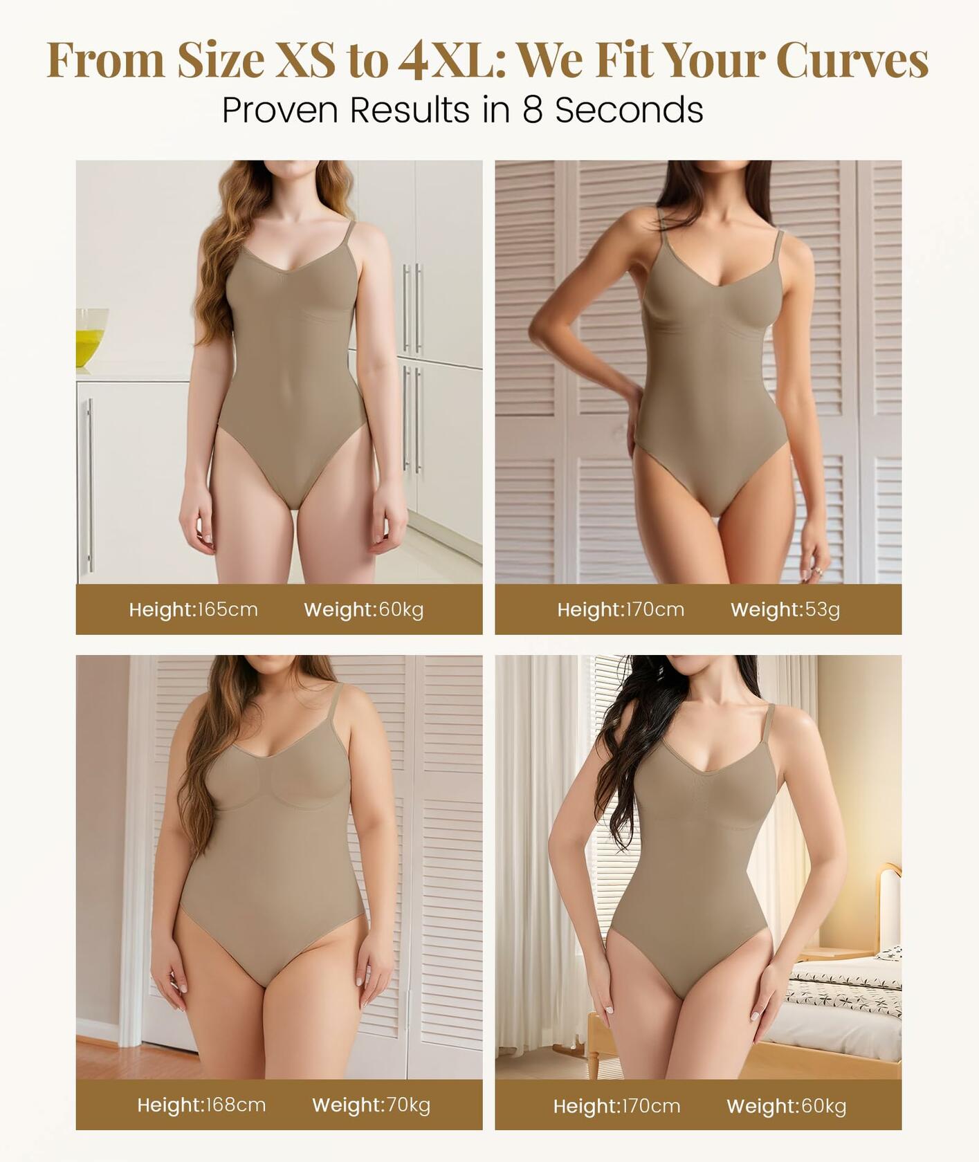 LUMIVAE Women's Seamless Tummy Control Bodysuit Spaghetti Strap Sienna Size L-XL
