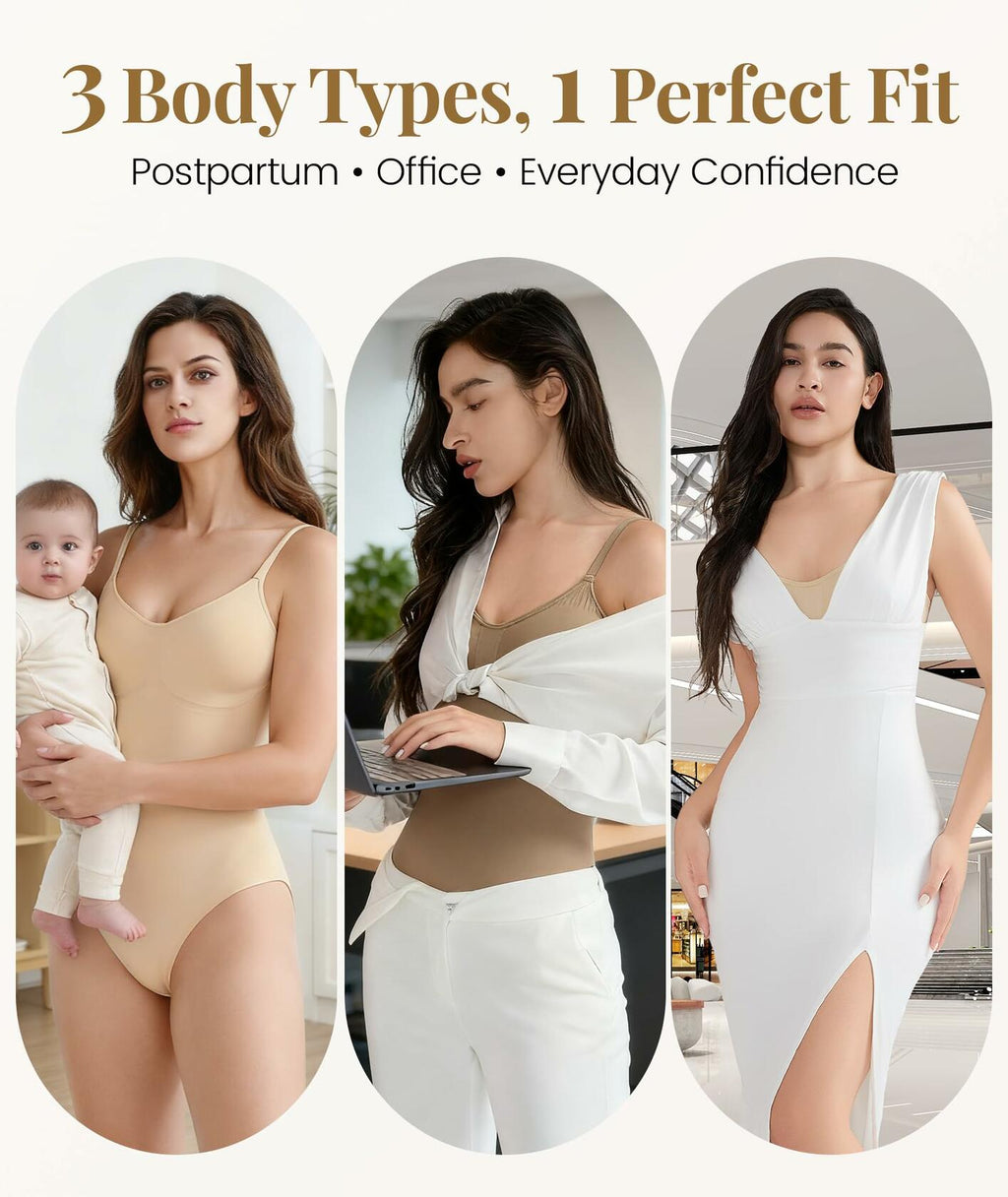 LUMIVAE Women's Seamless Tummy Control Bodysuit Spaghetti Strap Sienna Size L-XL