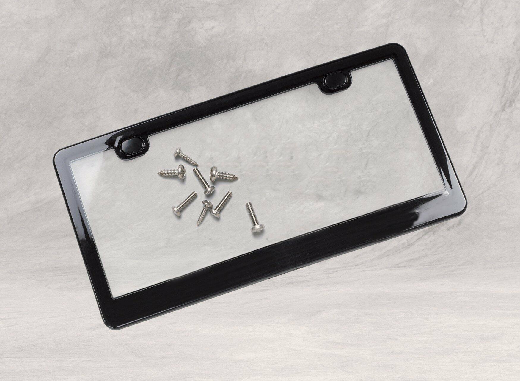 Car License Plate Frame Matte Stainless Steel Black 2 Pack with Screws Caps