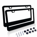 Car License Plate Frame Matte Stainless Steel Black 2 Pack with Screws Caps