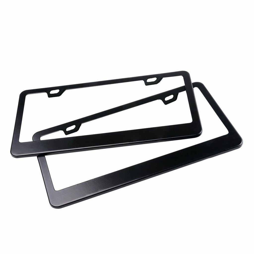 Car License Plate Frame Matte Stainless Steel Black 2 Pack with Screws Caps