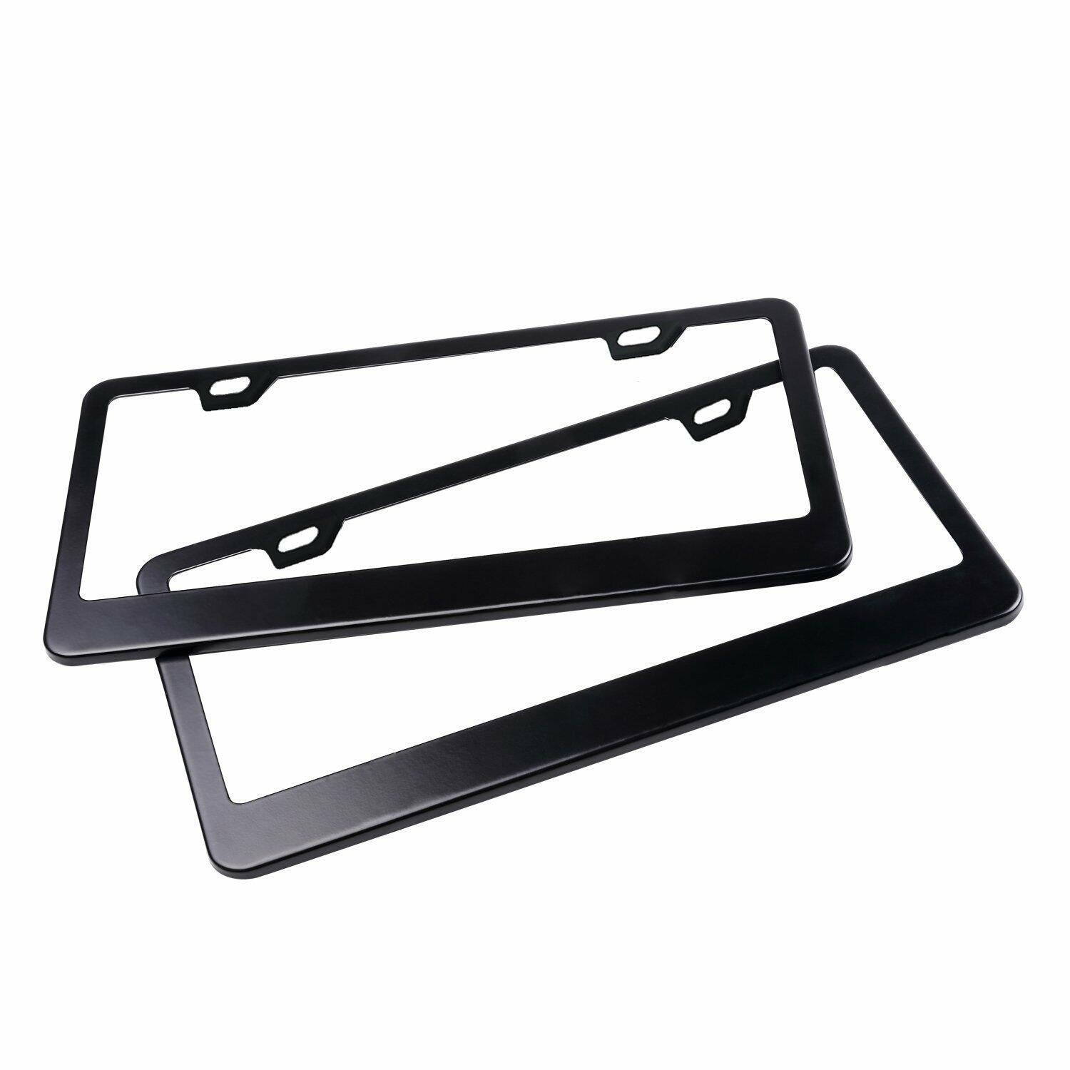 Car License Plate Frame Matte Stainless Steel Black 2 Pack with Screws Caps