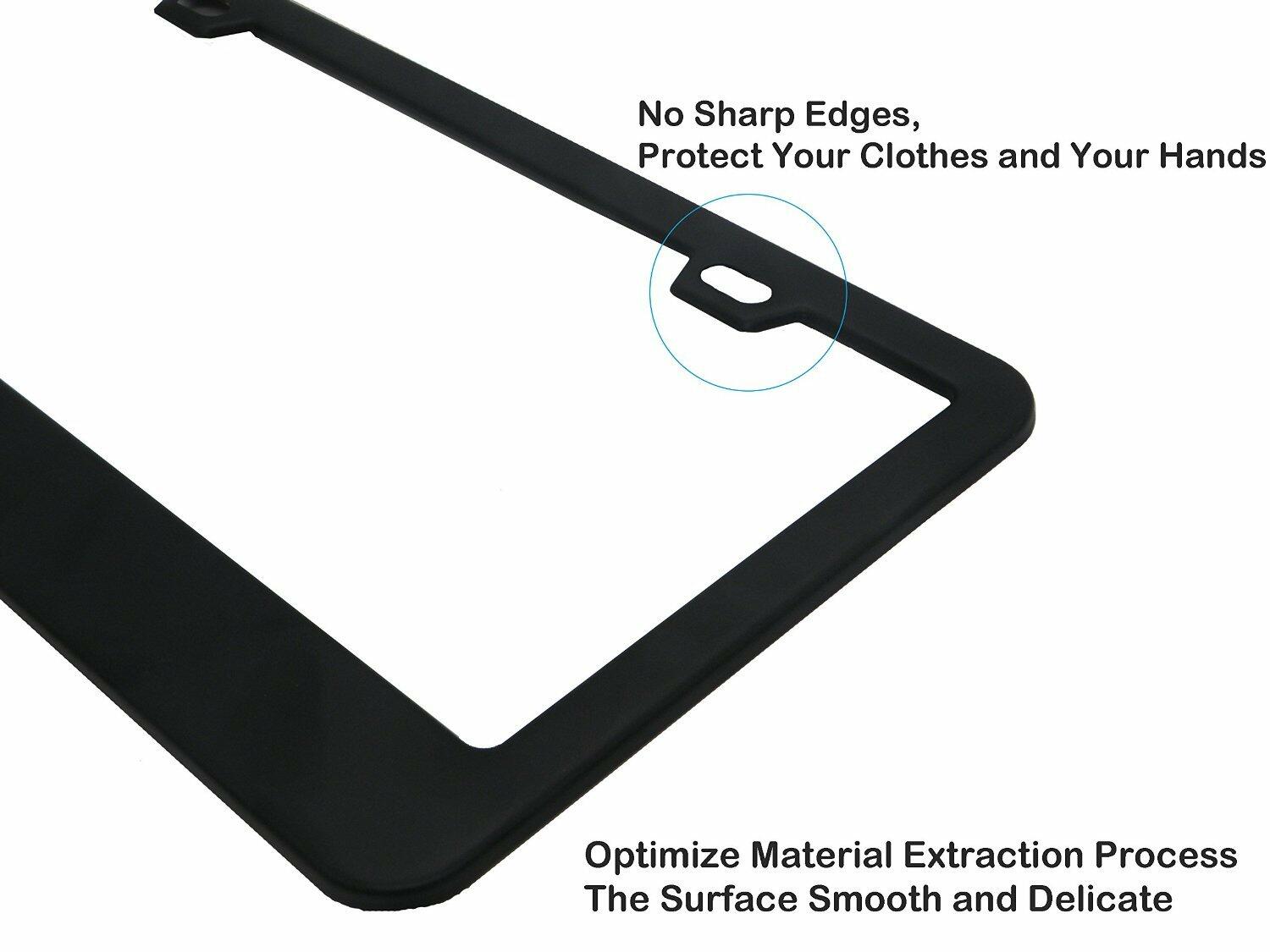 Car License Plate Frame Matte Stainless Steel Black 2 Pack with Screws Caps