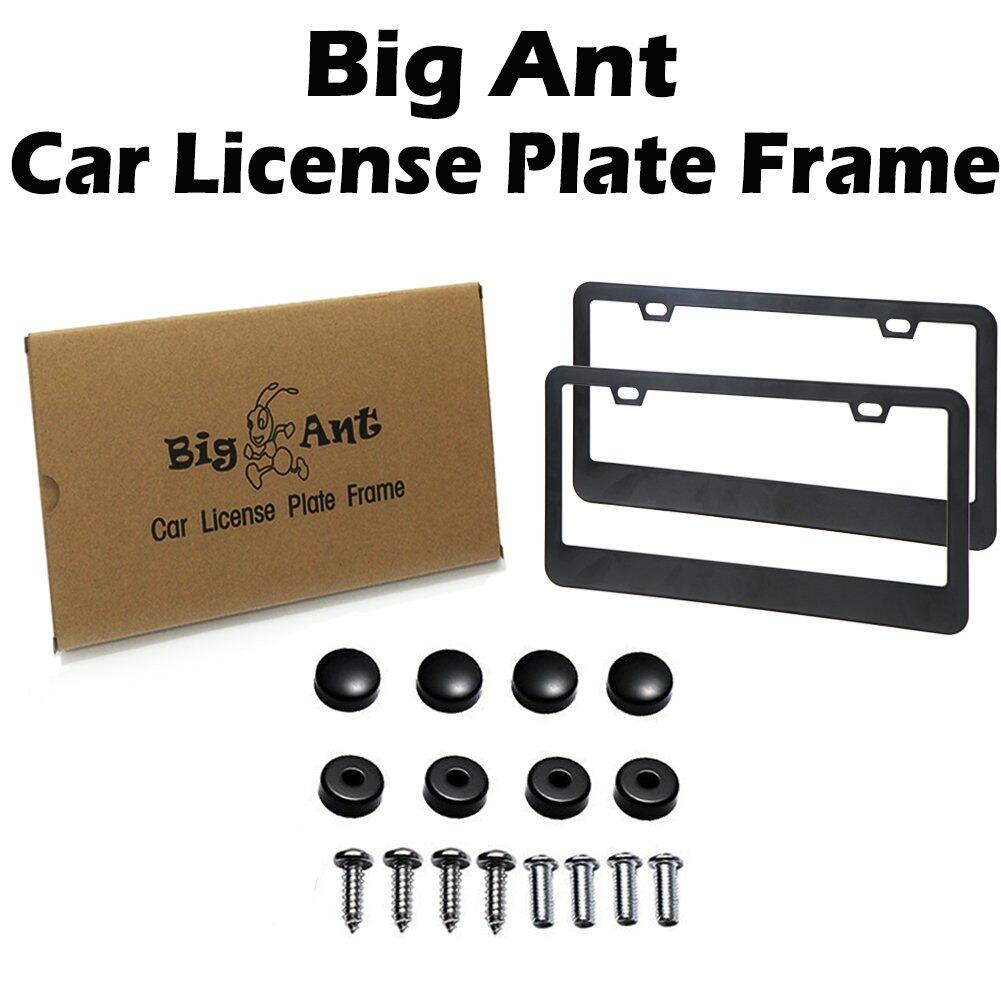 Car License Plate Frame Matte Stainless Steel Black 2 Pack with Screws Caps