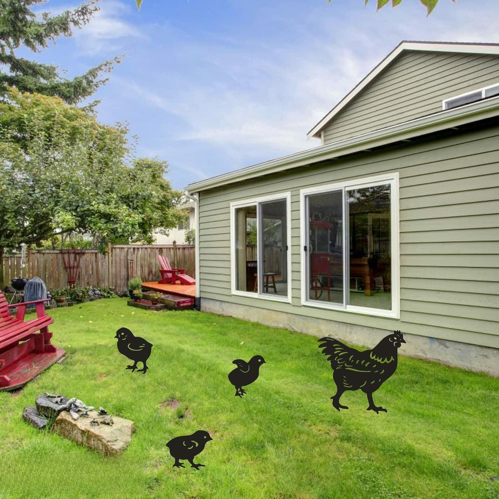 Dupiulk 4 Pack Metal Chicken Garden Stakes Hen Chicks Outdoor Decor