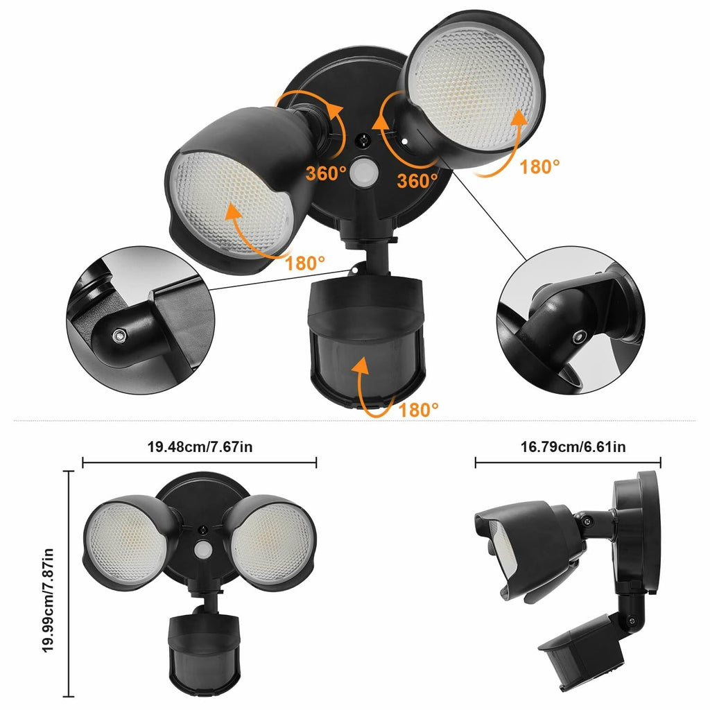CELAVY 15W LED Security Light Motion Sensor Outdoor IP65 Black Dual Head