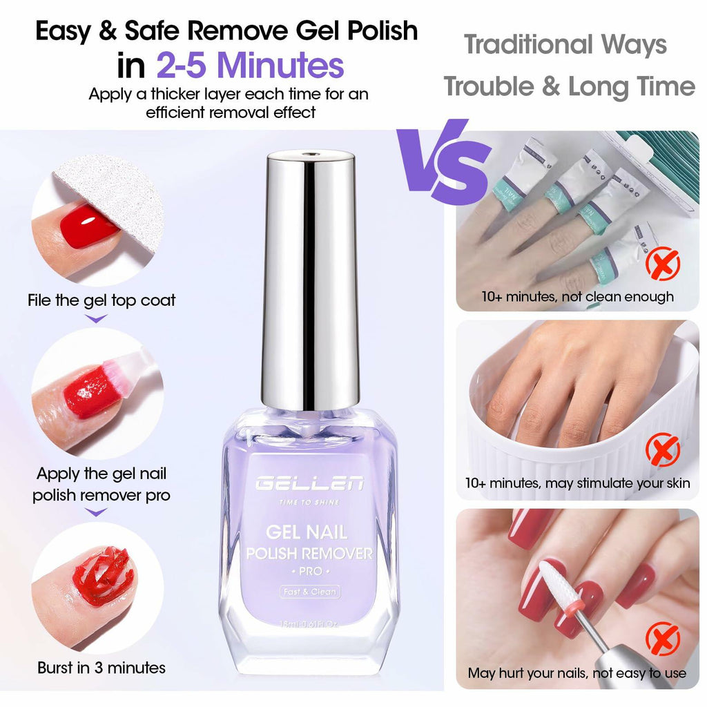 Gellen Gel Nail Polish Remover Fast No Soak Professional 0.5 fl oz