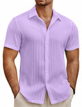 COOFANDY Men's Summer Beach Short Sleeve Button Down Shirt Light Purple Size L