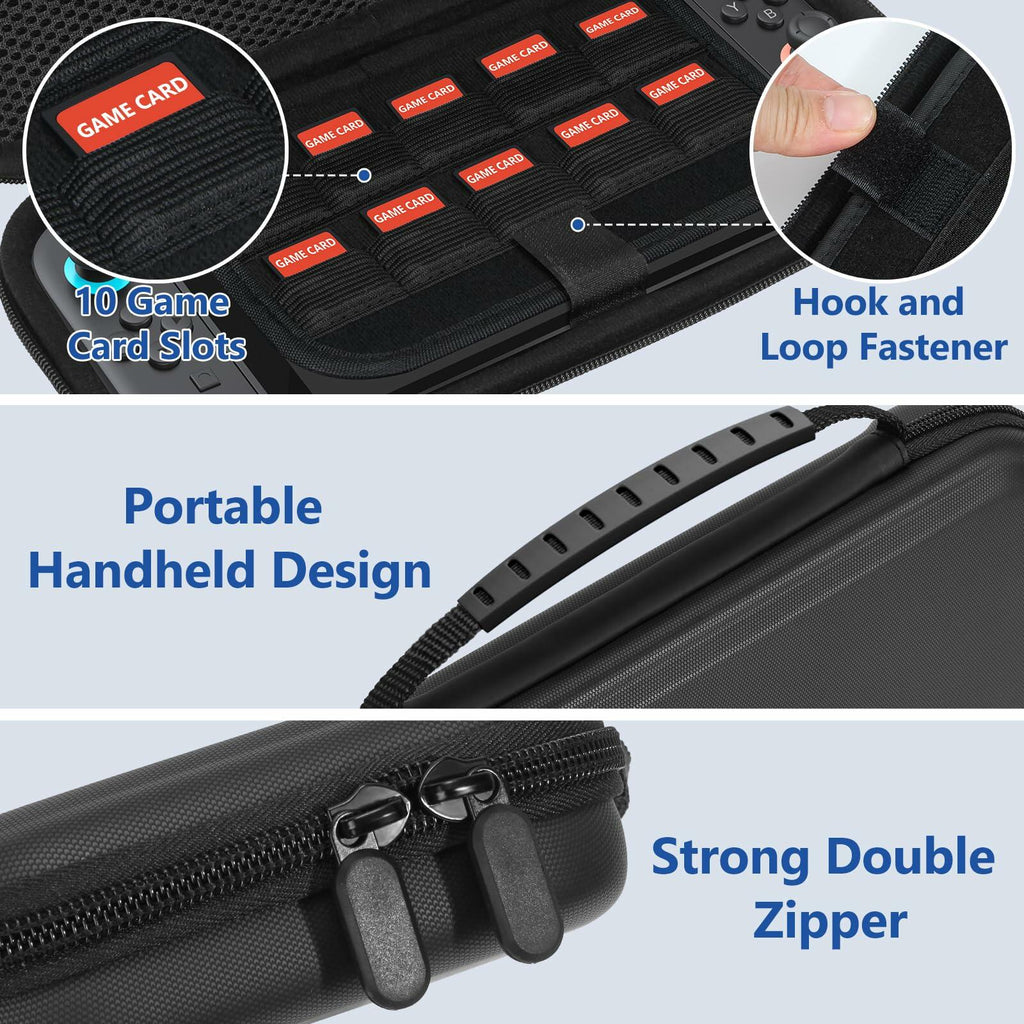 MIXPOET Switch 2 Carrying Case 10 Game Card Slots Portable Pouch Black