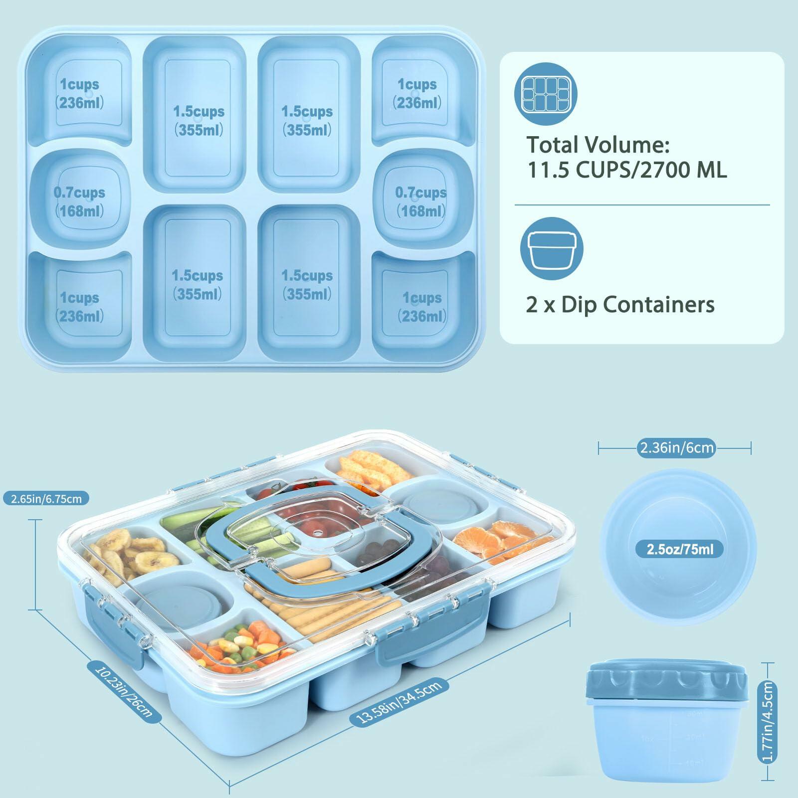 Caperci Snackle Box 10-Compartment Tray with Lid Handle Sky Blue BPA-Free