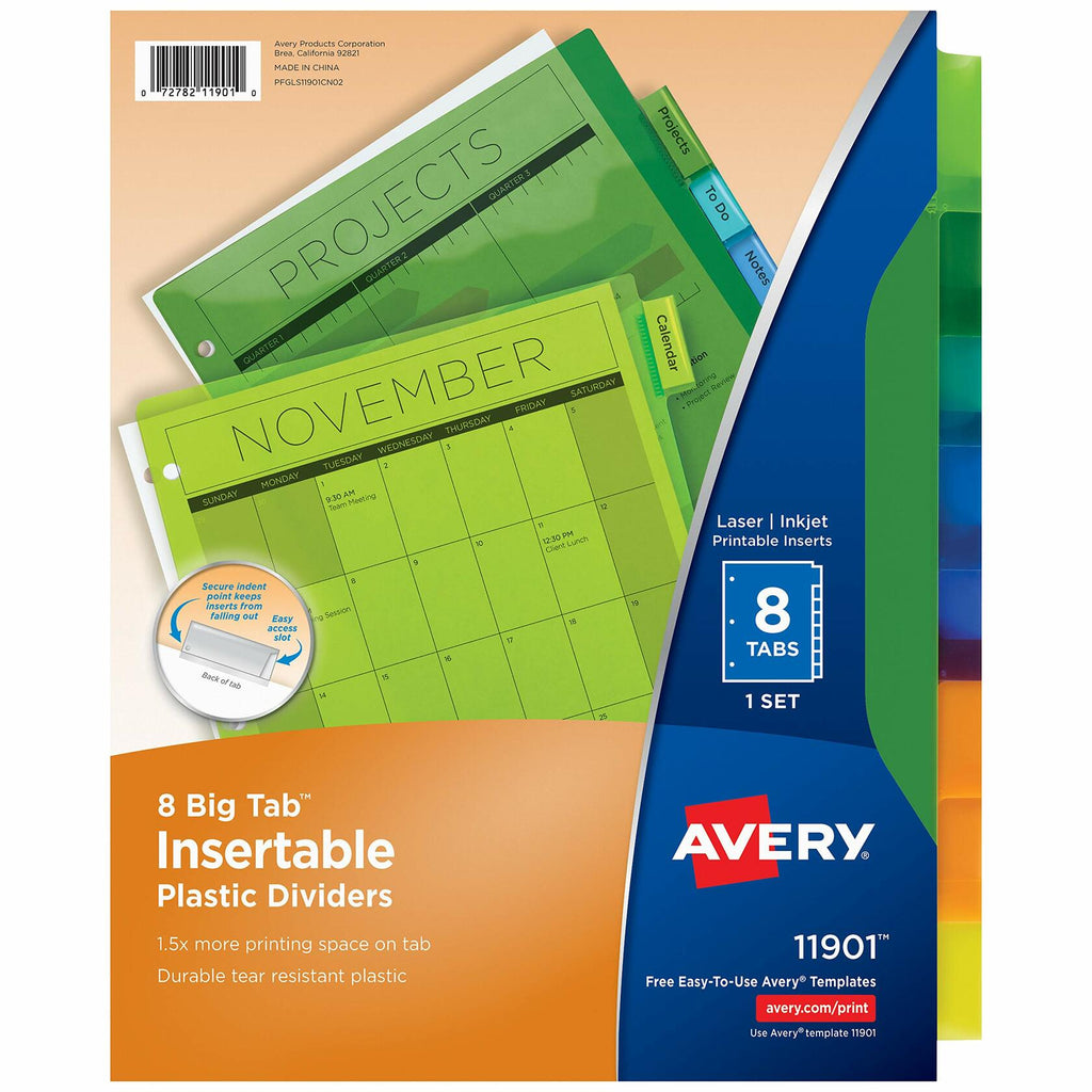 Worksaver Big Tab Dividers Set of 3 Plastic Insertable 5-Tab