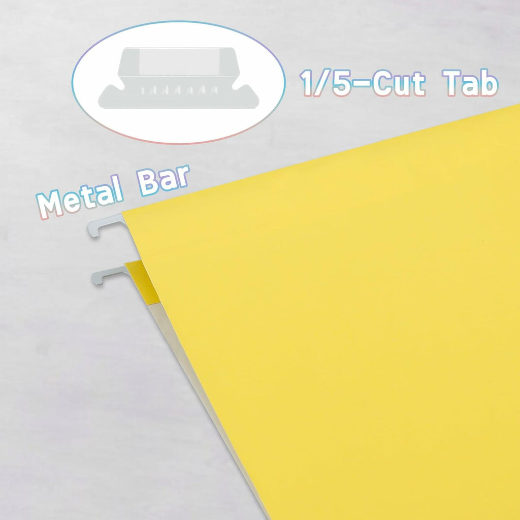 YNXPTBNC 25 Packs Hanging File Folders 1/5-cut Tab Letter Size Yellow