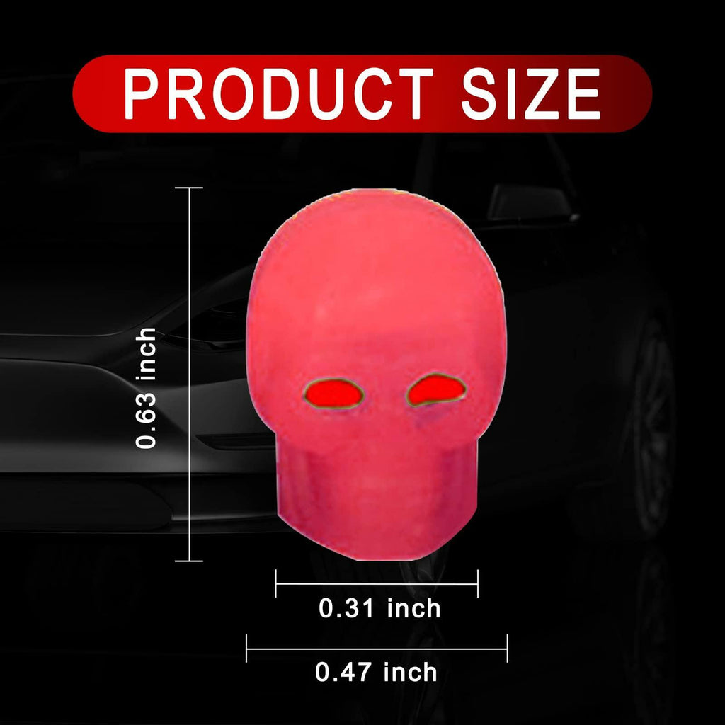 8PCS Fluorescent Skull Tire Valve Stem Caps Luminous Car Bike Red