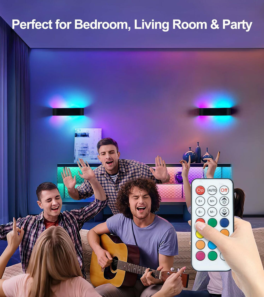 KwatTsz 2Pcs RGB Wall Light with Remote, 12 Colors, 6000mAh Wireless
