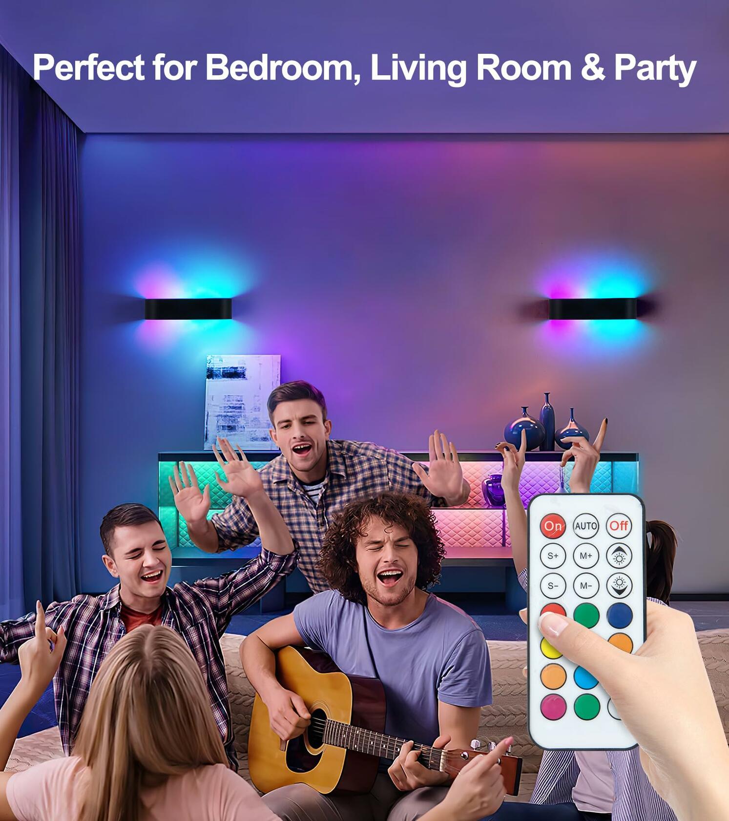 KwatTsz 2Pcs RGB Wall Light with Remote, 12 Colors, 6000mAh Wireless