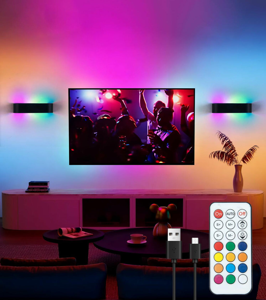 KwatTsz 2Pcs RGB Wall Light with Remote, 12 Colors, 6000mAh Wireless