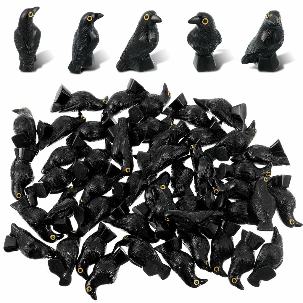 Tucnoeu 50 Pcs Mini Resin Crow Figurines Black Halloween Decor