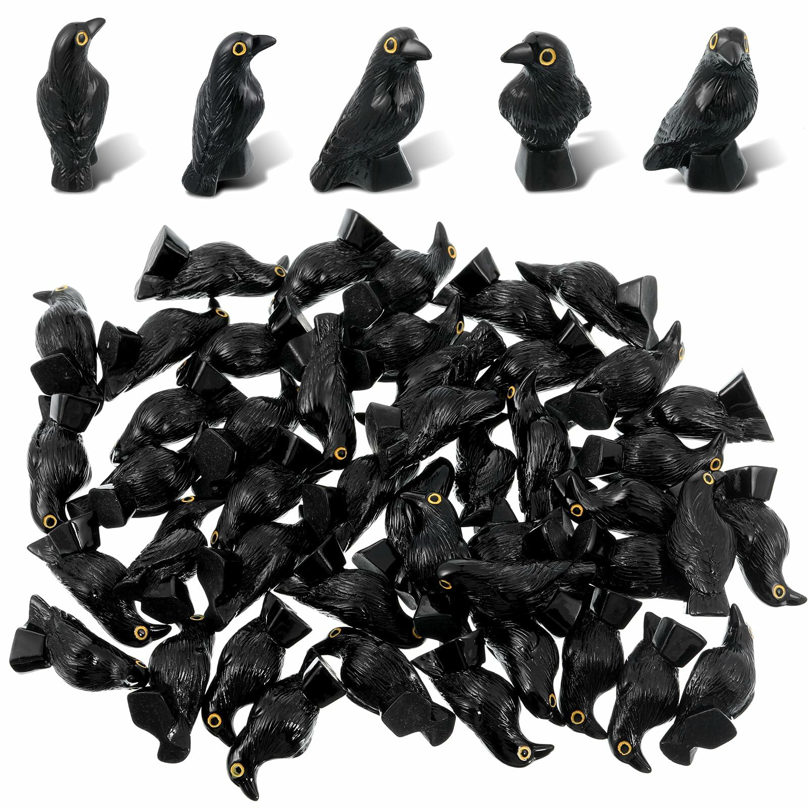 Tucnoeu 50 Pcs Mini Resin Crow Figurines Black Halloween Decor