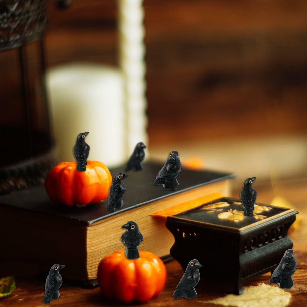 Tucnoeu 50 Pcs Mini Resin Crow Figurines Black Halloween Decor