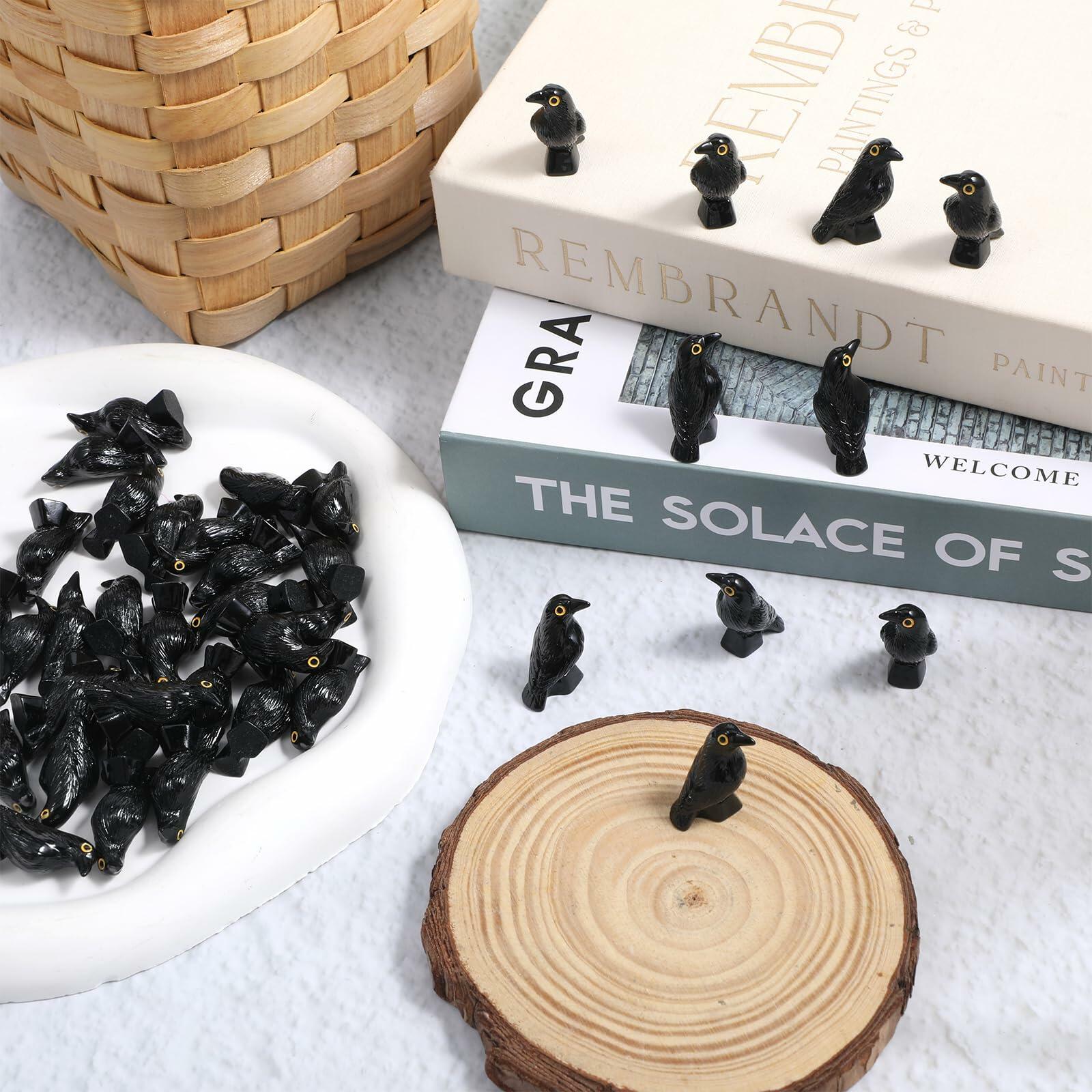 Tucnoeu 50 Pcs Mini Resin Crow Figurines Black Halloween Decor