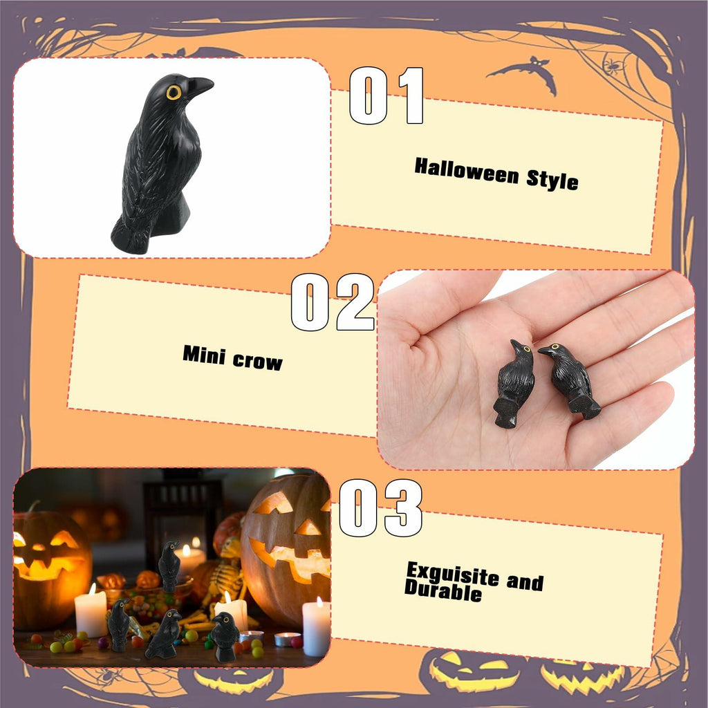 Tucnoeu 50 Pcs Mini Resin Crow Figurines Black Halloween Decor