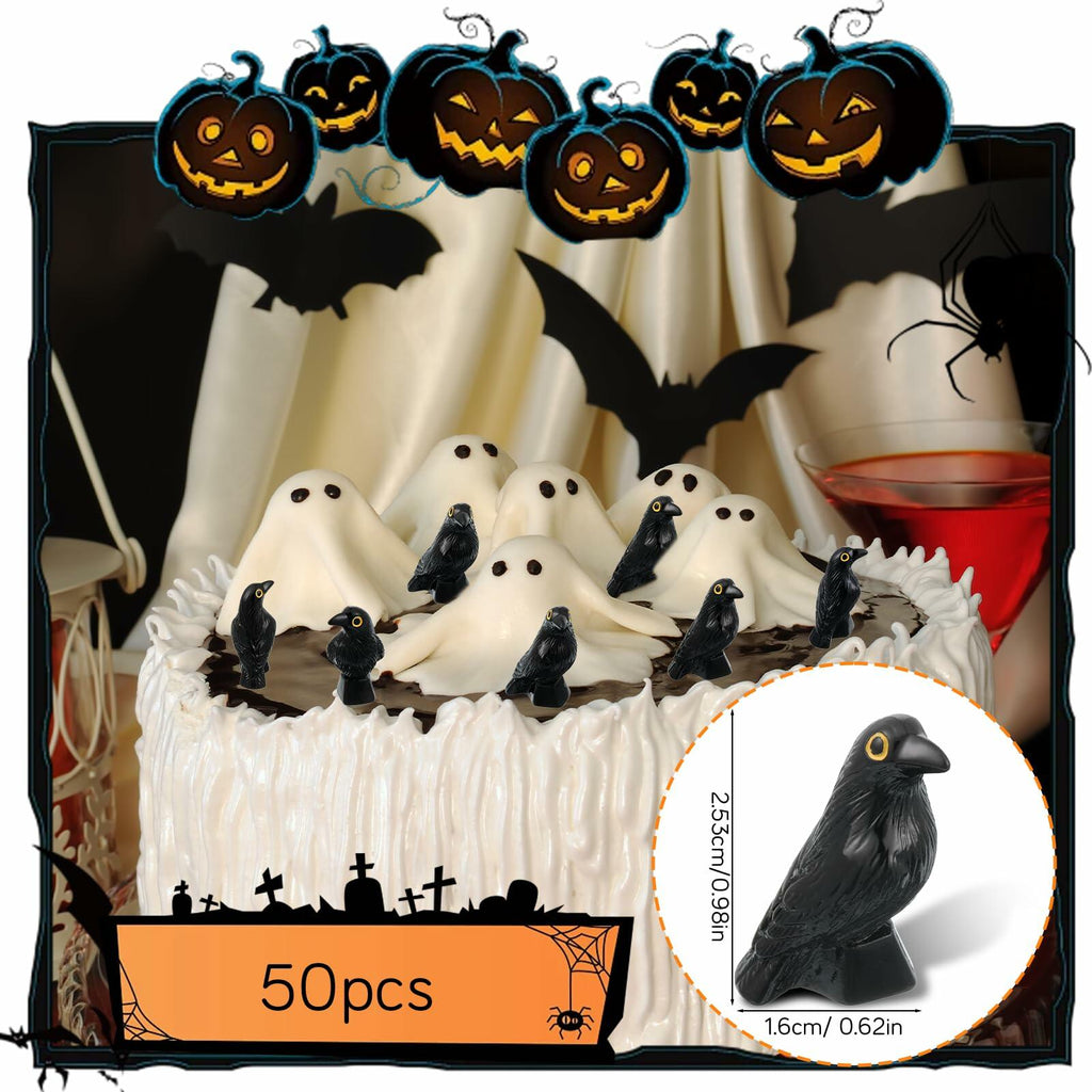Tucnoeu 50 Pcs Mini Resin Crow Figurines Black Halloween Decor