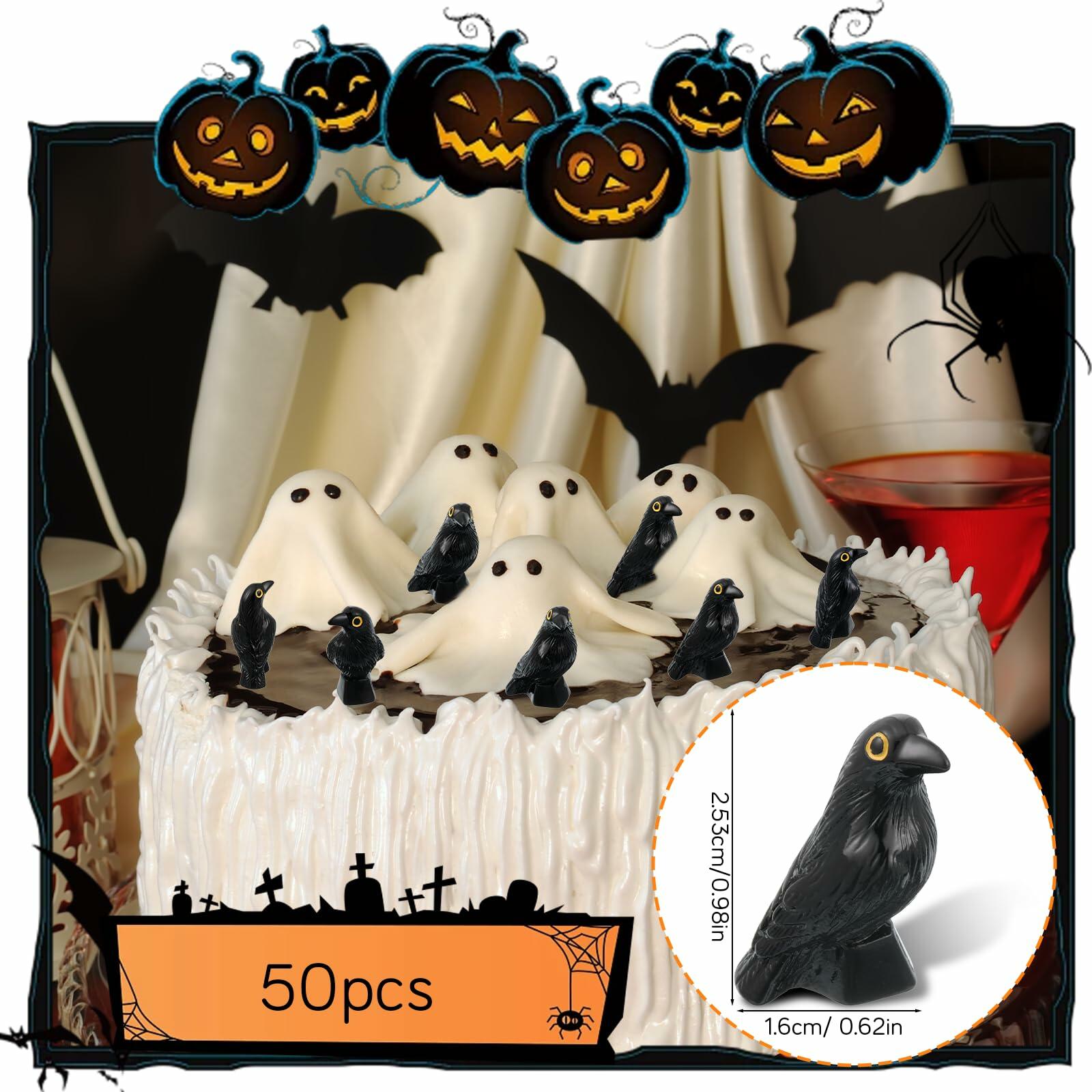 Tucnoeu 50 Pcs Mini Resin Crow Figurines Black Halloween Decor