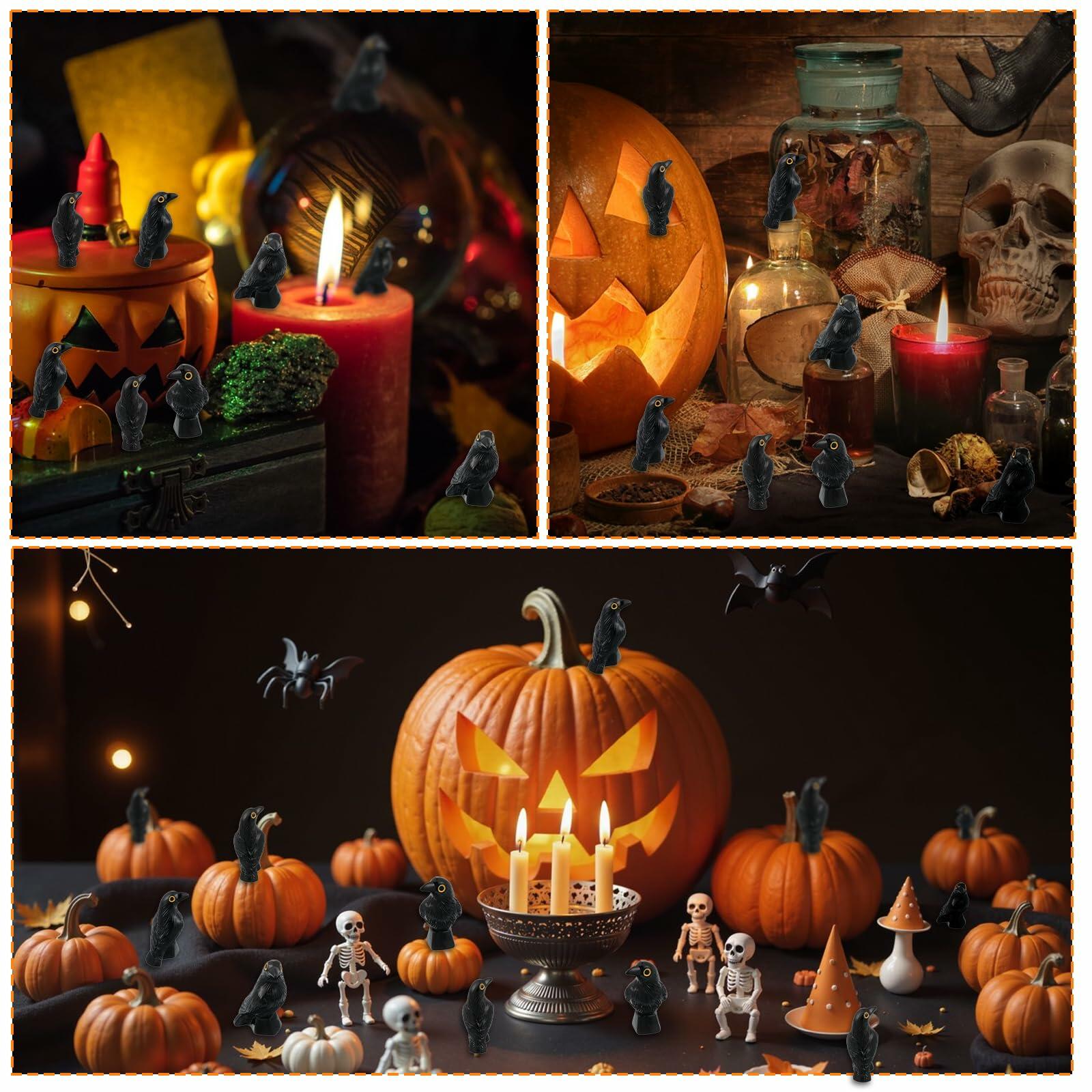 Tucnoeu 50 Pcs Mini Resin Crow Figurines Black Halloween Decor