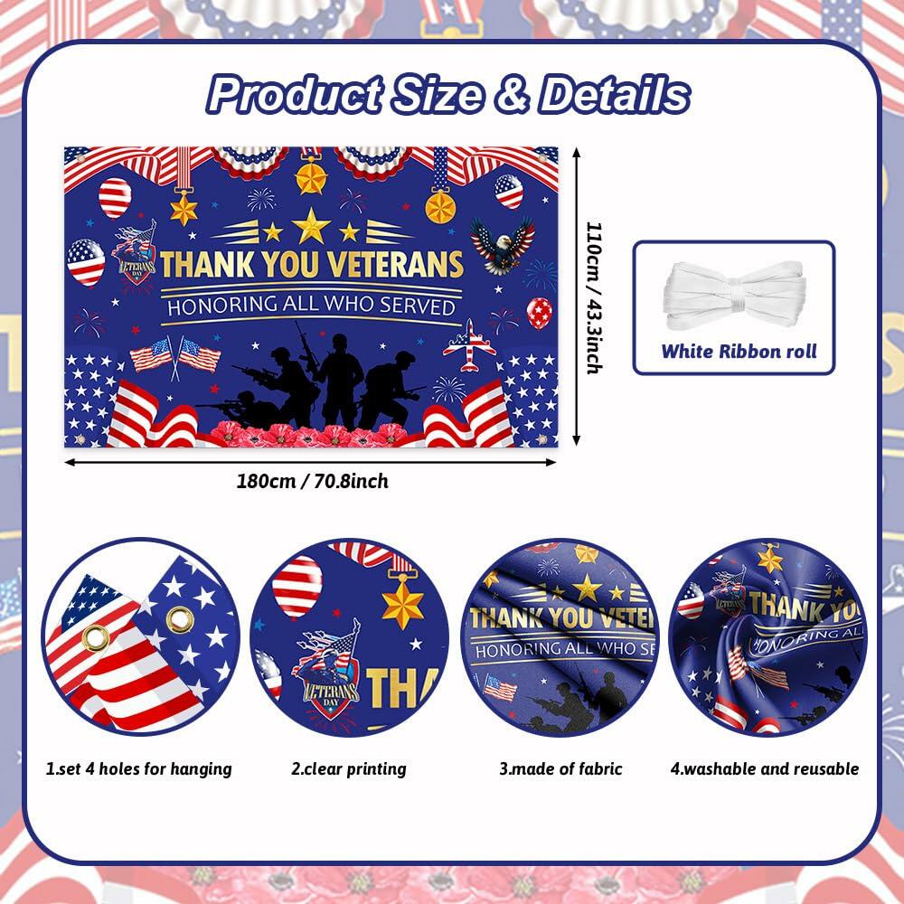 AIBIIN Veterans Day Photography Backdrop Patriotic Red White Blue 70.8x43.3in