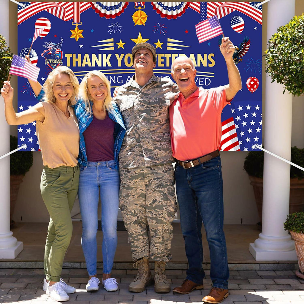 AIBIIN Veterans Day Photography Backdrop Patriotic Red White Blue 70.8x43.3in