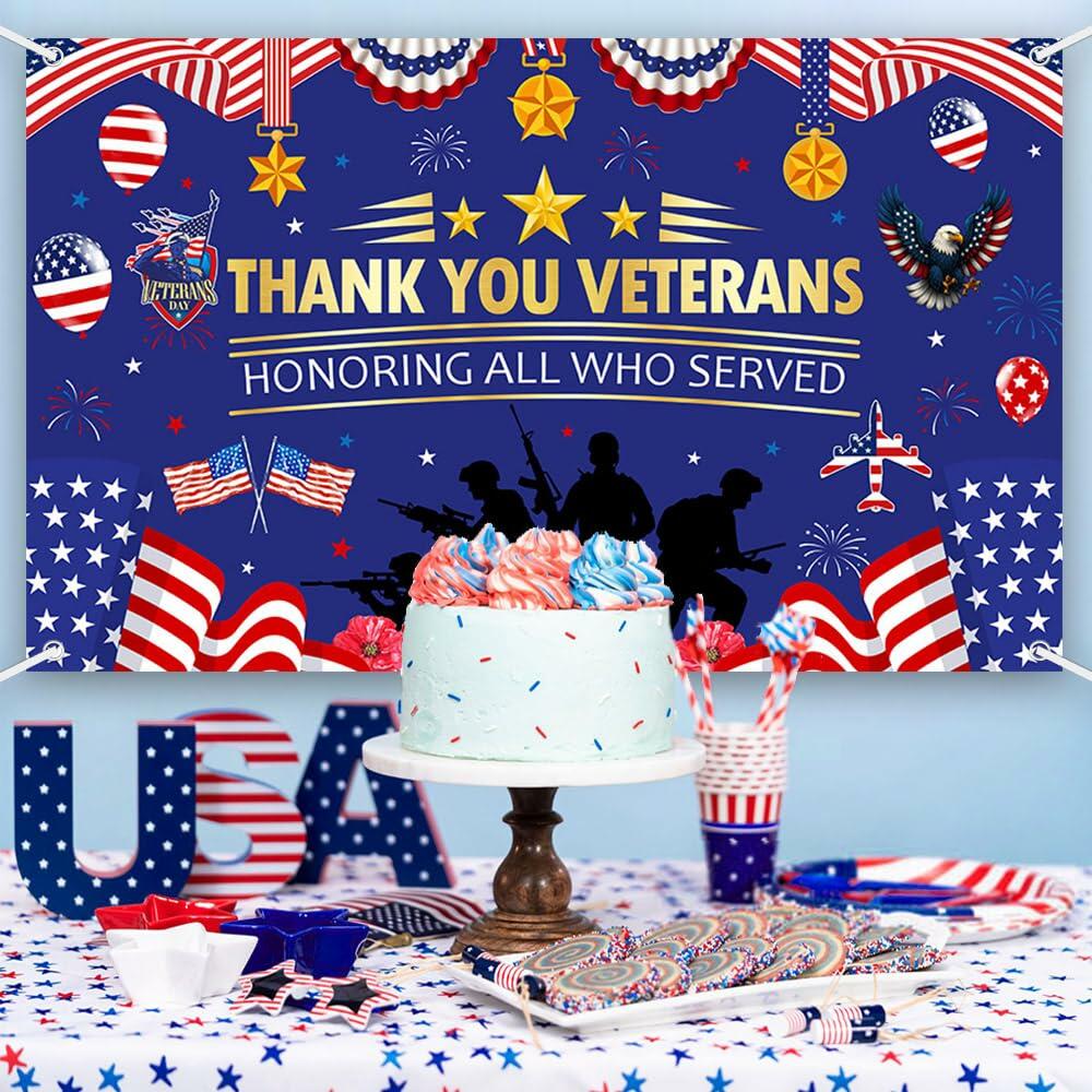 AIBIIN Veterans Day Photography Backdrop Patriotic Red White Blue 70.8x43.3in