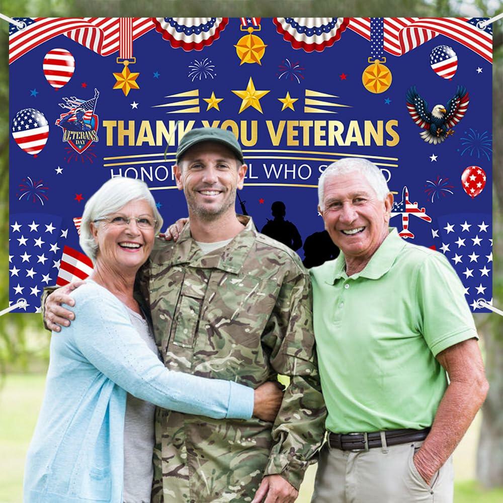 AIBIIN Veterans Day Photography Backdrop Patriotic Red White Blue 70.8x43.3in