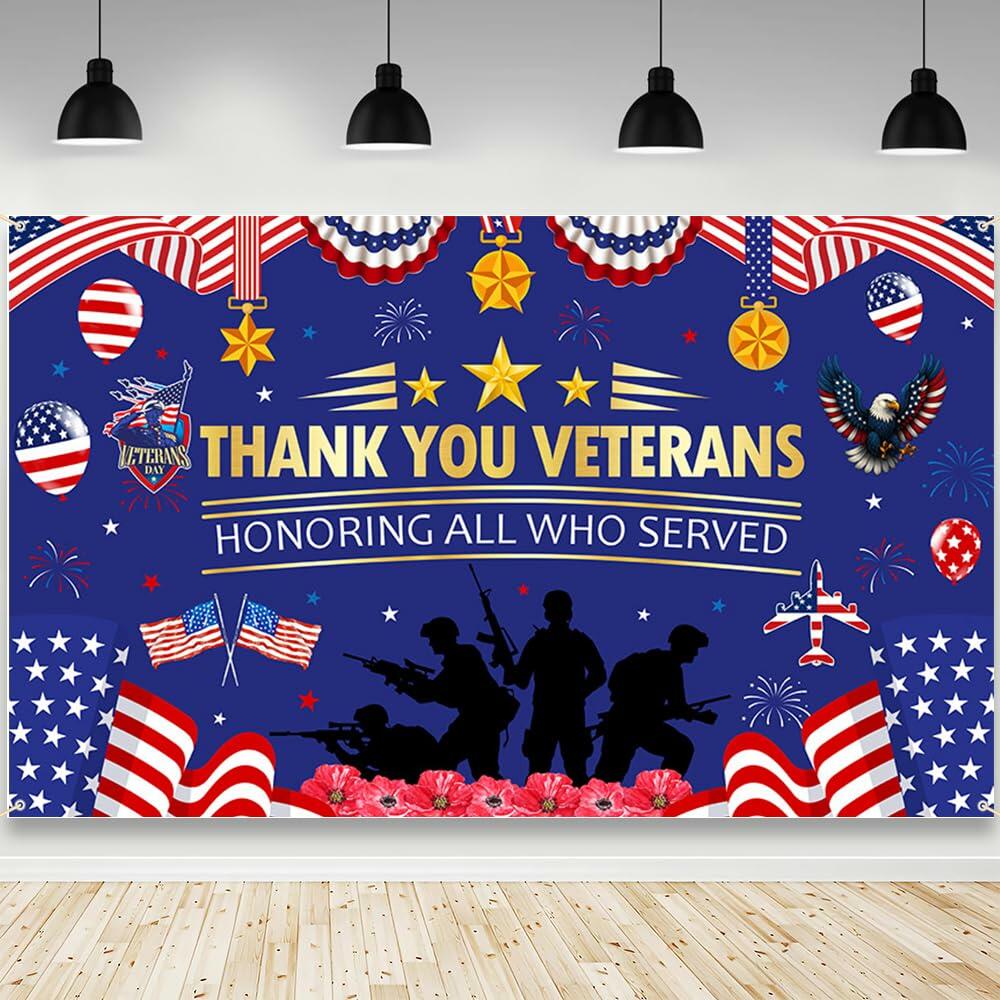 AIBIIN Veterans Day Photography Backdrop Patriotic Red White Blue 70.8x43.3in
