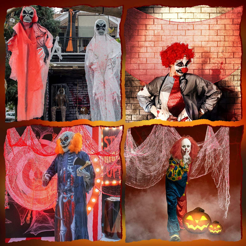 Preboun Halloween Creepy Cloth Gauze Decorations Red 16 Pcs 30x72in