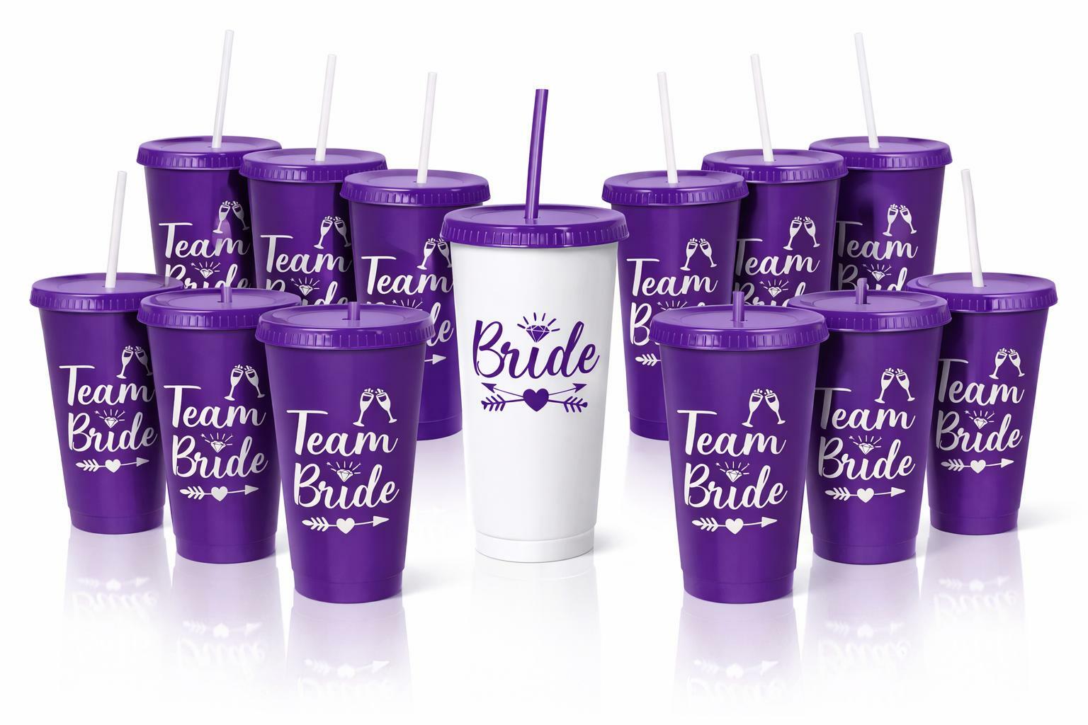 Skyley 16 Pcs Bachelorette Cups Plastic Travel Mugs White Purple Wedding