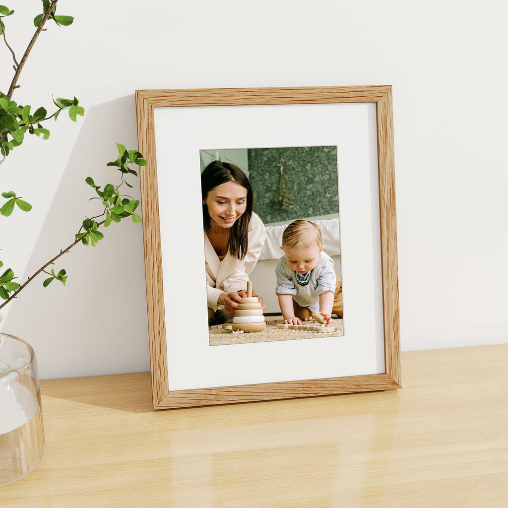 Heimlove 8x10 Natural Oak Solid Wood Picture Frame with Tempered Glass