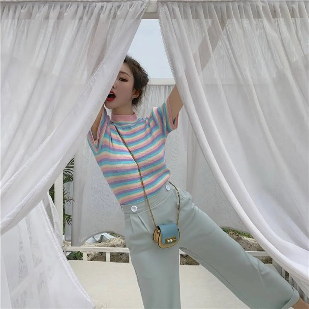 Pastel Striped Crop Top