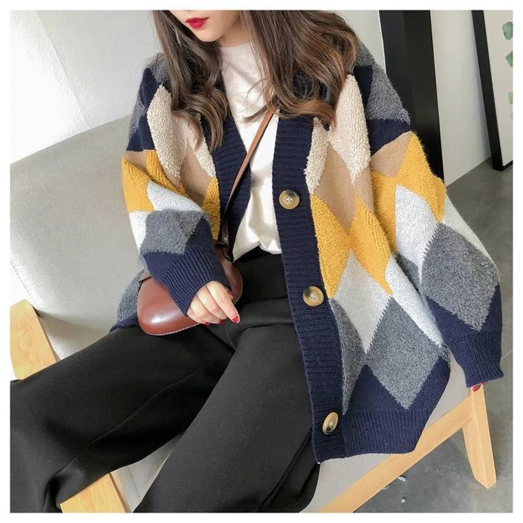 Plaid V-Neck Cardigan