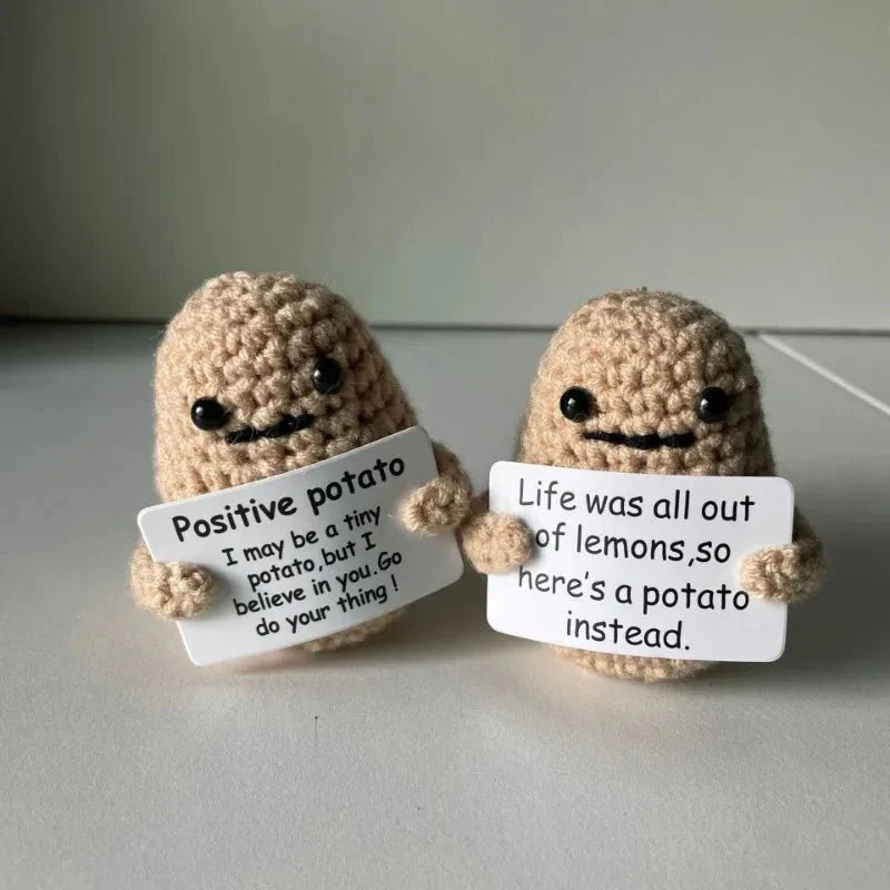 Positive Energy Potato Hug Doll – Mini Handmade Plush with Card