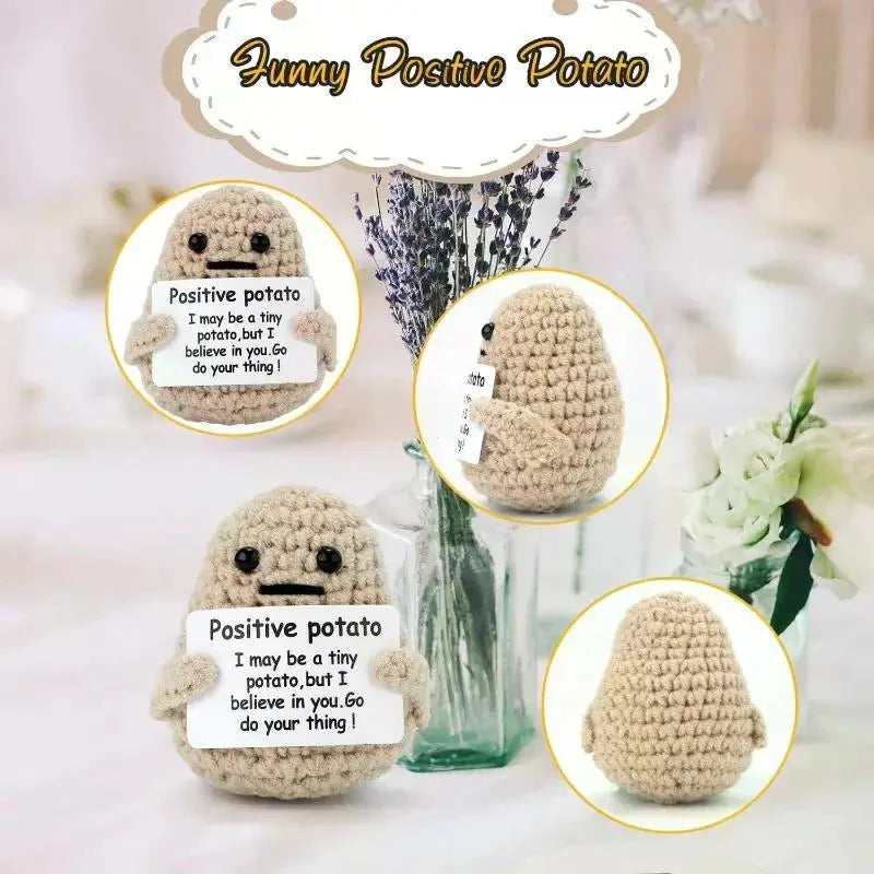 Positive Energy Potato Hug Doll – Mini Handmade Plush with Card