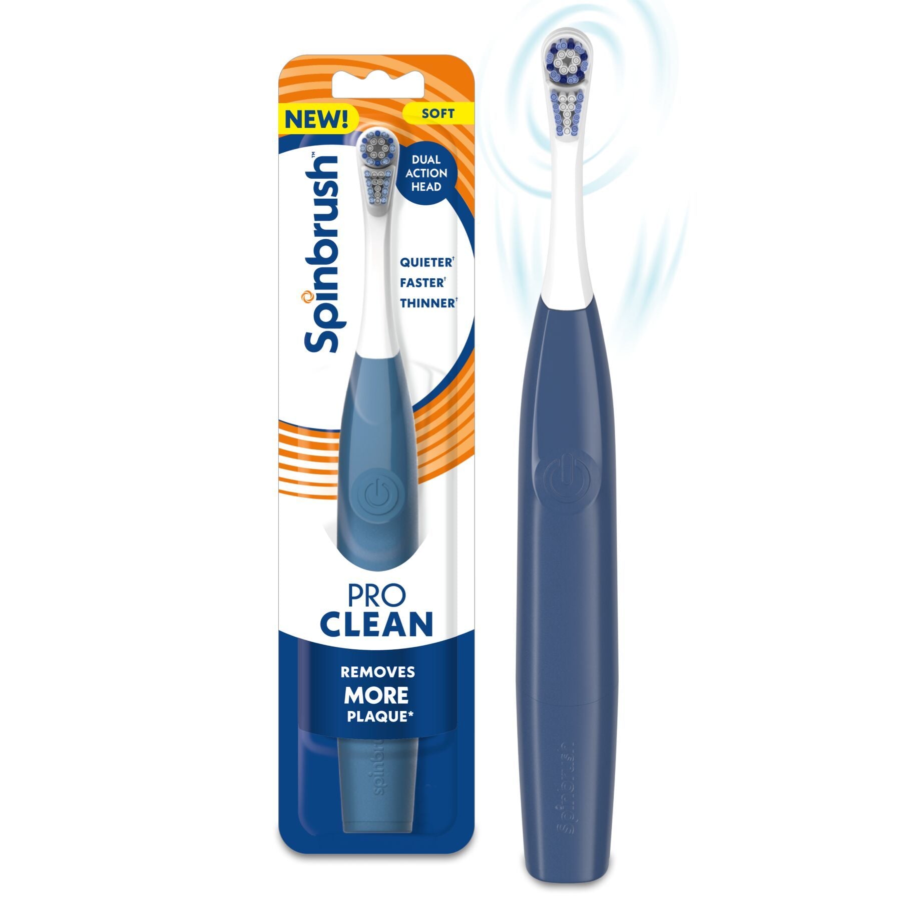 Spinbrush Pro Whiten Battery Powered Toothbrush, Soft Bristles, Light Blue – 1 Count