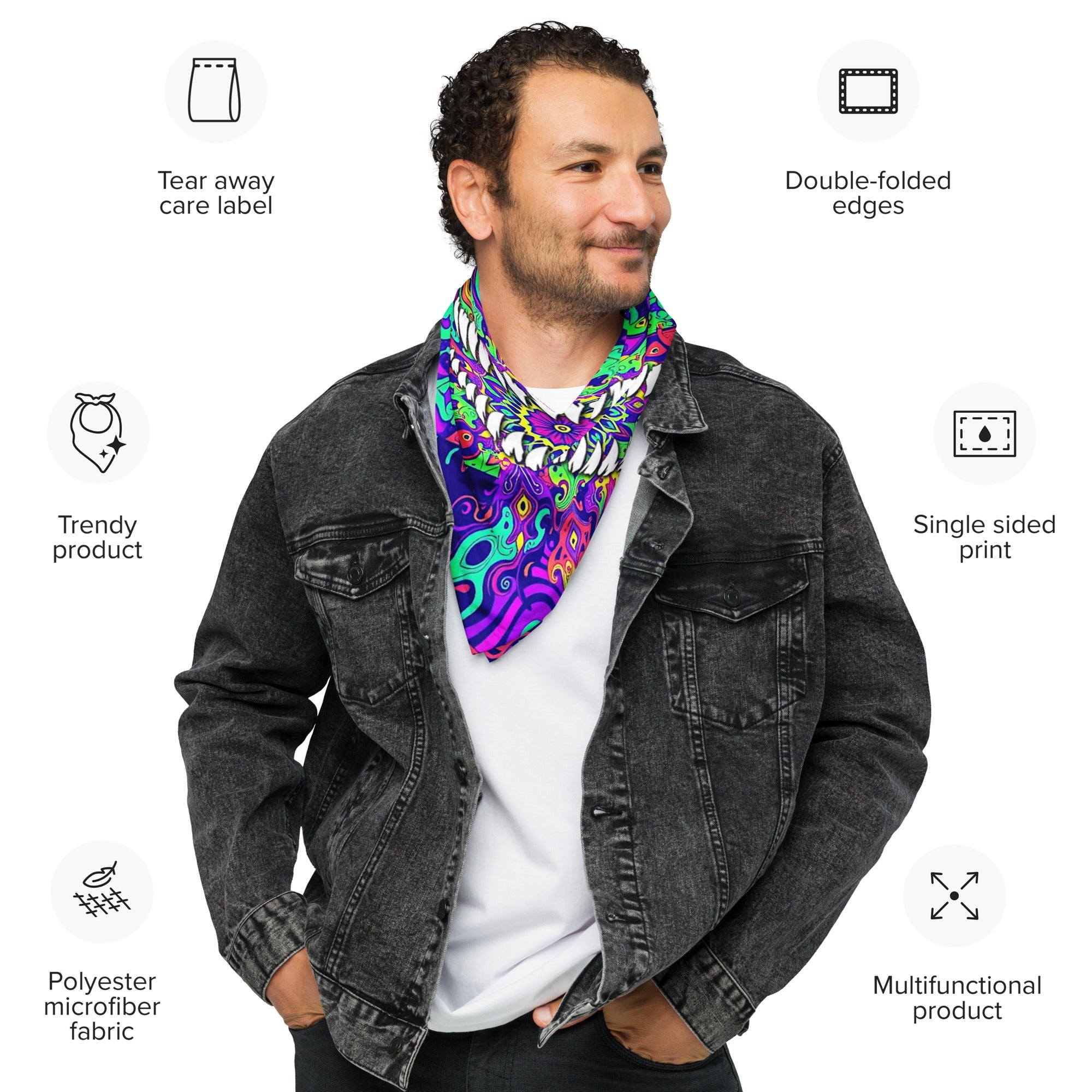 Psychedelic Fangs Rave Bandana Reversable Face Mask for Music Festivals