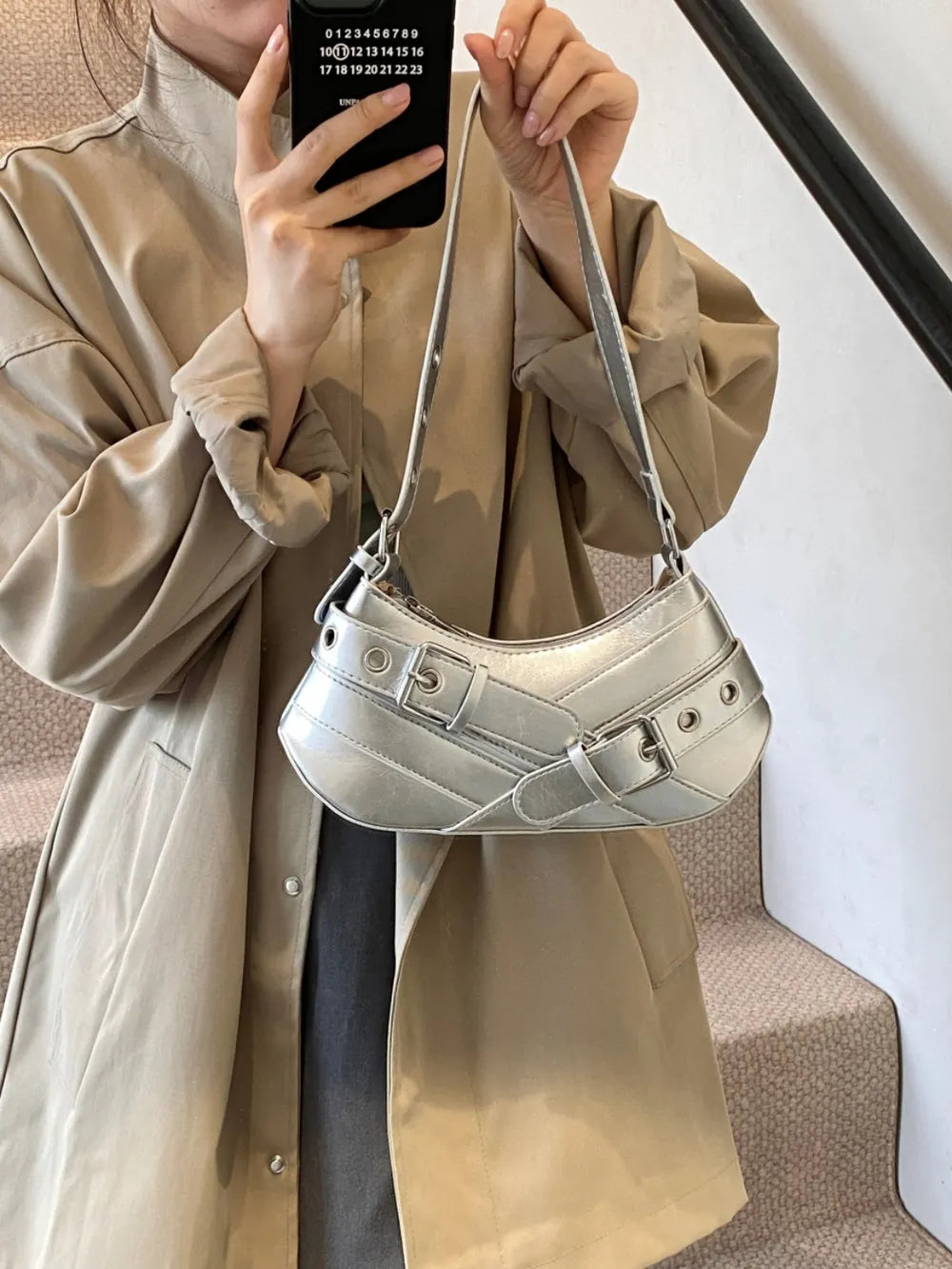 PU Leather Buckle Shoulder Bag