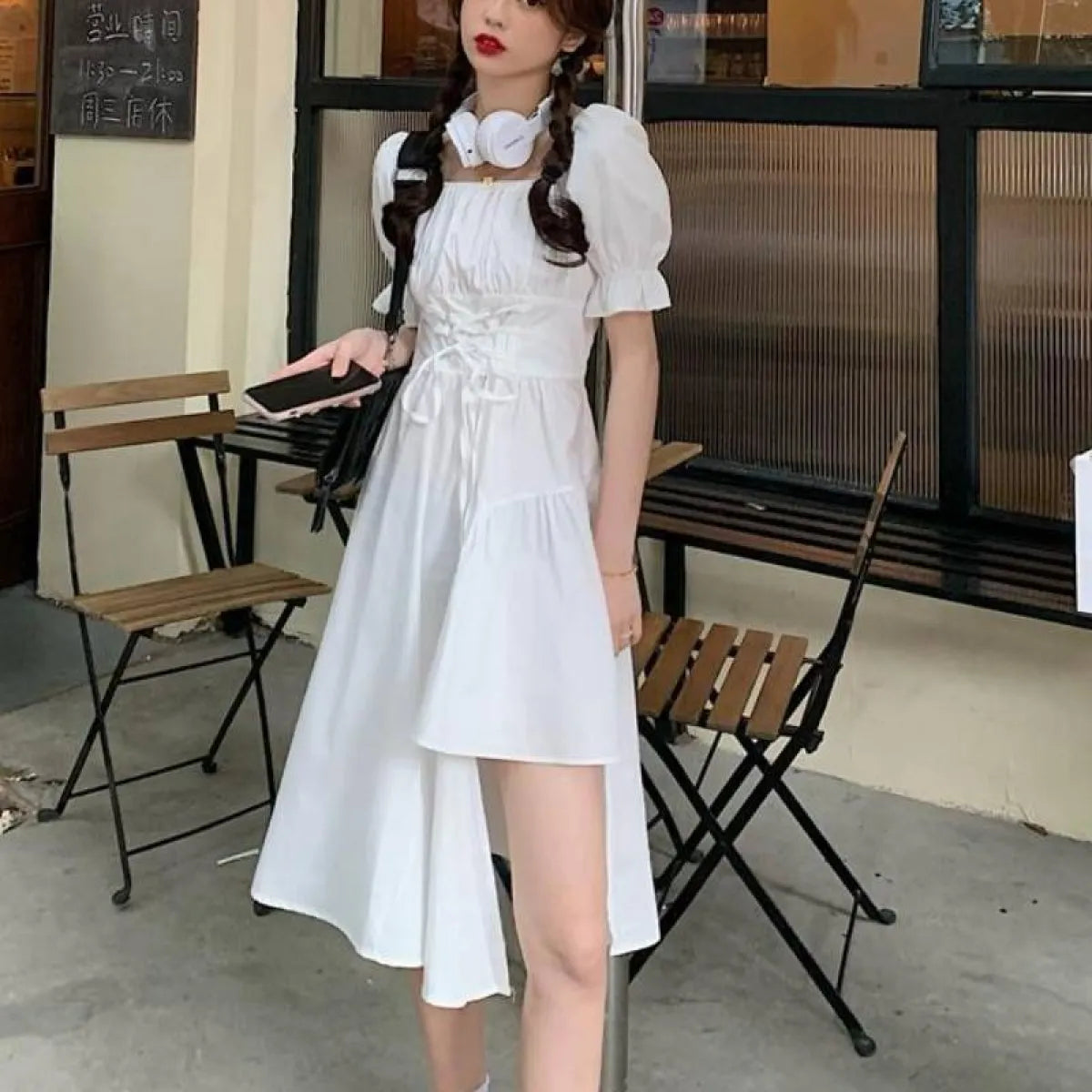 Puff Sleeve White Dress