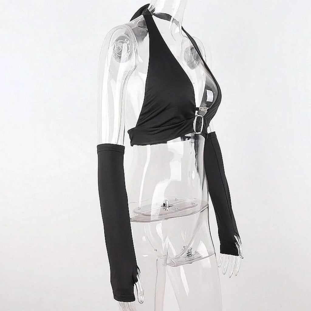 Punk Black Halter Tops
