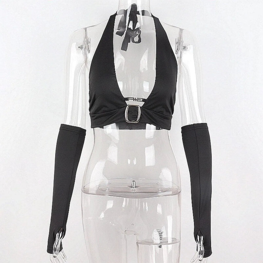 Punk Black Halter Tops