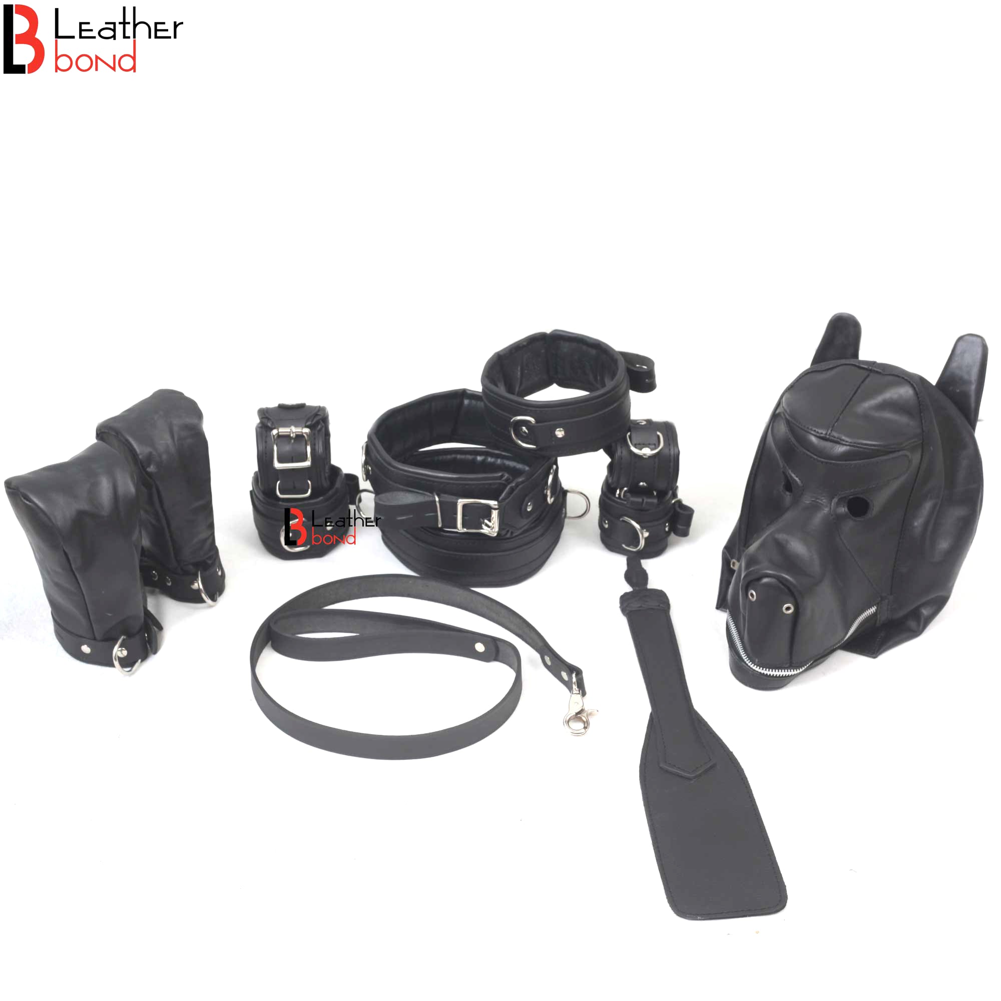 Puppy Play Animal Role Bondage Kit 5-Piece Genuine Cowhide Leather BDSM Restraint Set