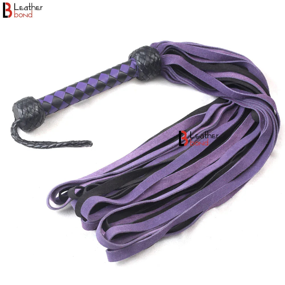 💜🖤 Real Cowhide Suede Leather Flogger 50 Loop Falls Purple and Black Heavy Duty Thuddy Whip | BDSM Impact