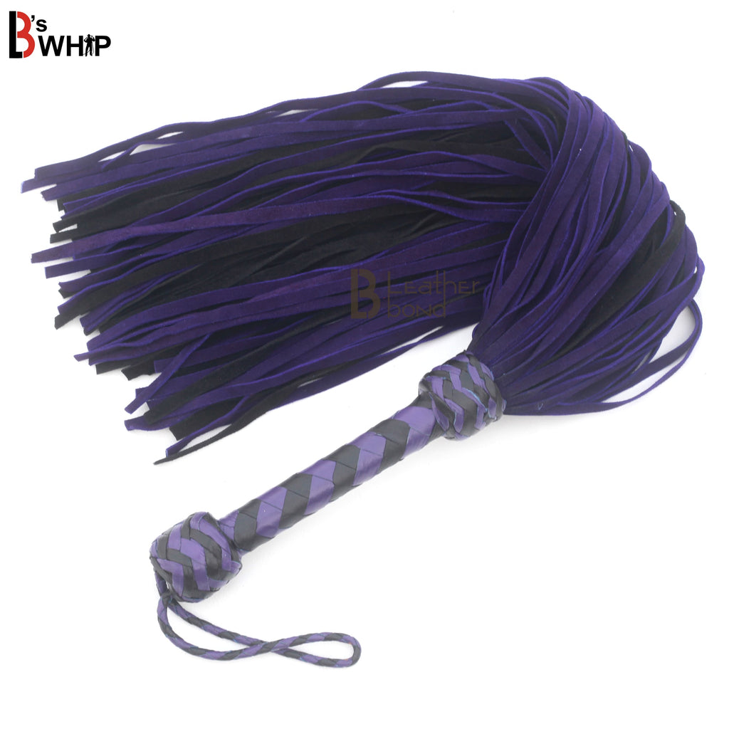 Purple Bondage Set Cowhide Leather Restraint BDSM Set Wrist Ankle thigh Cuffs Collar Set, Paddle, Flogger, Blind Fold & Crop Role Play Set