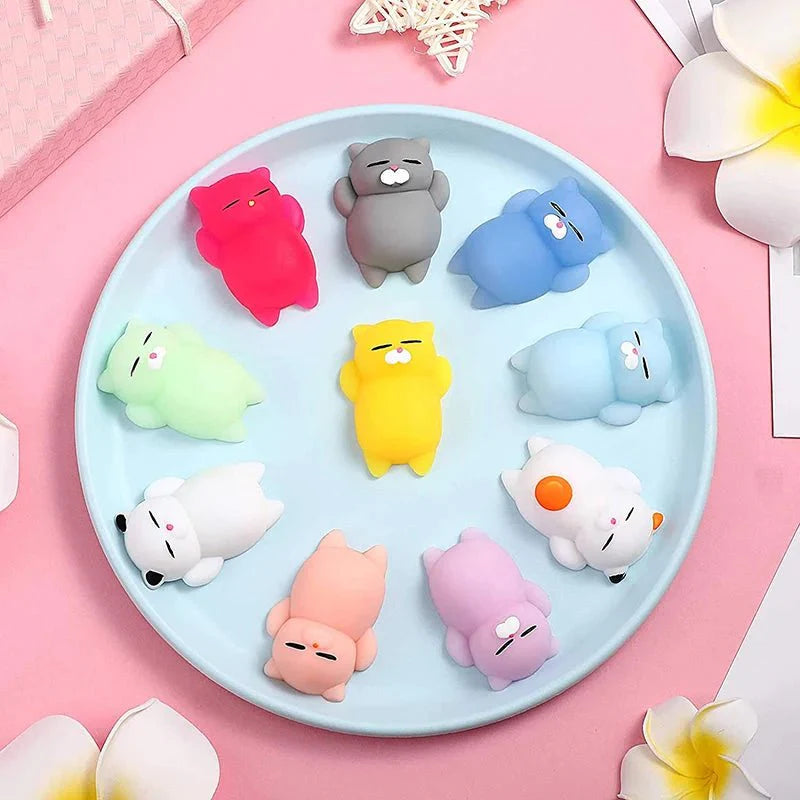 Random 5 Piece Kawaii Mochi Squishy Fidget Toy Set – Mini Soft Squeeze Toy
